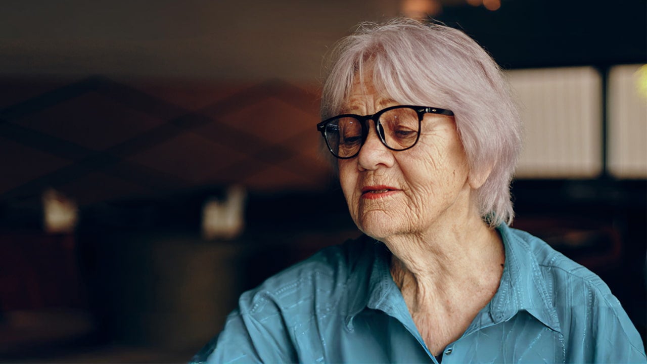 older woman light pink hair